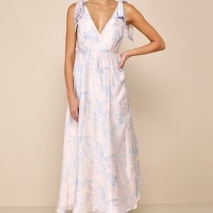 Lulus Breathtaking Charm Blush And Blue Floral Tie-strap Maxi Dress Pink